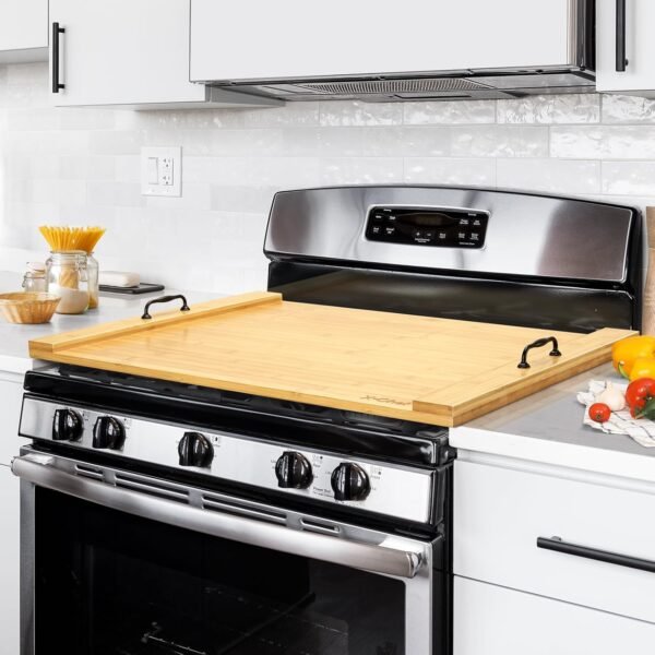 Noodle Board Stove Cover, X-Chef 30 x 22" Bamboo Cutting Board Stove Top Cover with Handles, for Electric Stovetop, Gas Burners, Sink Cover, RV (Wooden) Visit the X-Chef Store