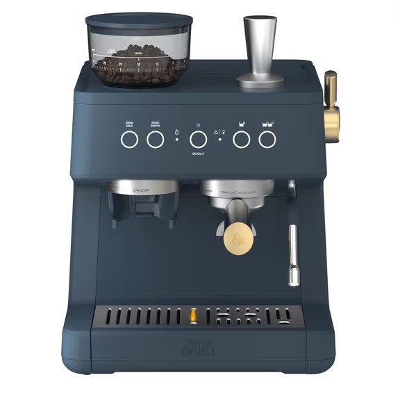 Thyme & Table Barista-Grade Espresso Machine with 15-Bar Pressure, Conical Burr Grinder - Atlantic Blue