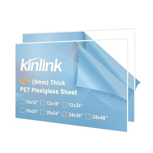 KINLINK 24x36 Plexiglass Sheets 18 inch Thick, 3mm Clear PET Large Plastic Sheet for DIY Project, Craft, Table top, Picture Frame, Acrylic Sign and Wedding Invitation 2 Pack