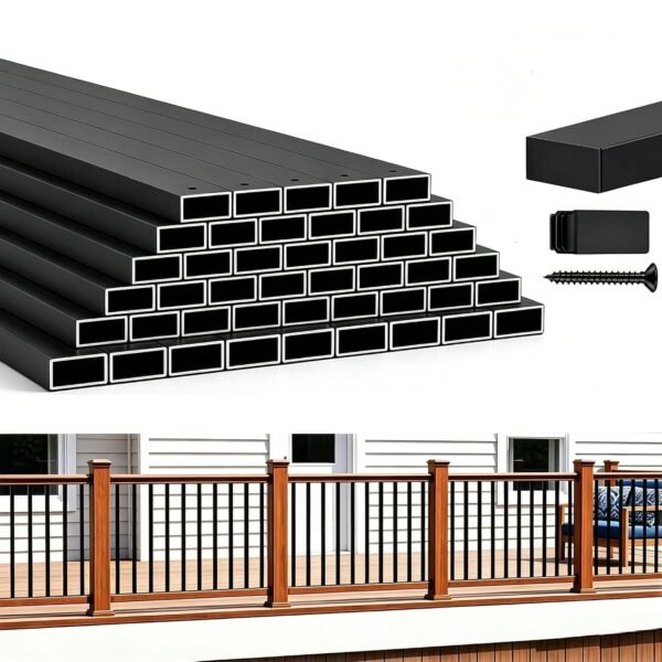 HZIU 50 Pack 29.5 Inch Rust-Proof Durable Black Side Mount Stainless Steel Deck Balusters with End Caps & Screws for Patio Balcony Outdoor Staircases Porch