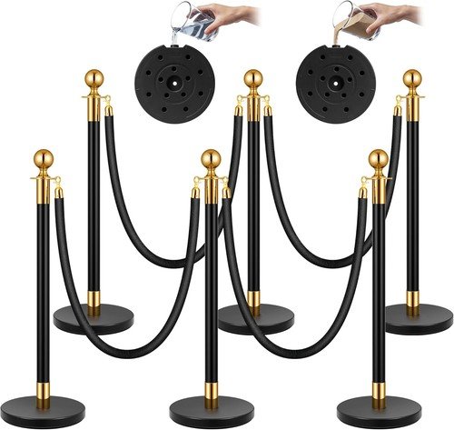 VIVOHOME Stanchions and Velvet Ropes 6PCS, Water-Fillable Base with Iron Post, 5 Feet Velvet Ropes and Posts, Crowd Control Barriers, Red Carpet Runner Poles for Party Supplies