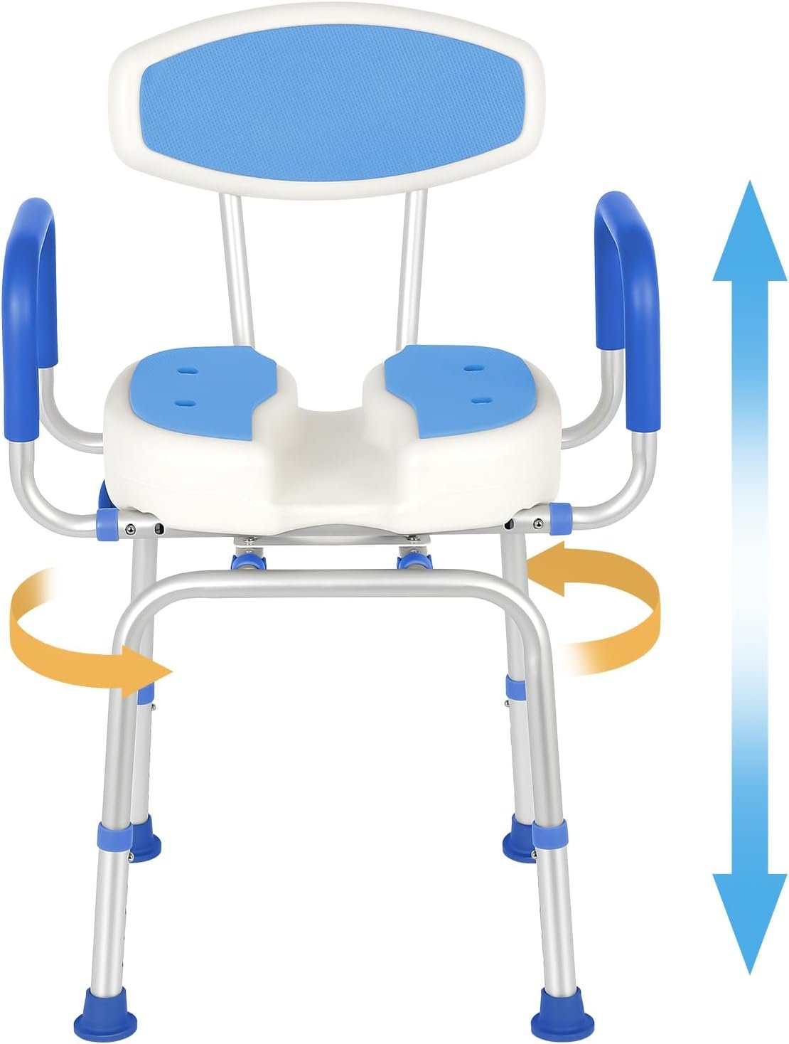 FAHKNS Senior Bathing Chair Swivel Shower Chair with Arms and Back, 400 lbs Heavy Duty U-Shape Seat for Inside Tub, Height Adjustable Safety Bath Seat for Elderly and Disabled