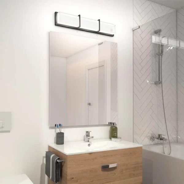 Artika Subway 27 in. 1-Light Matte Black LED Vanity Light Bar Frosted Glass