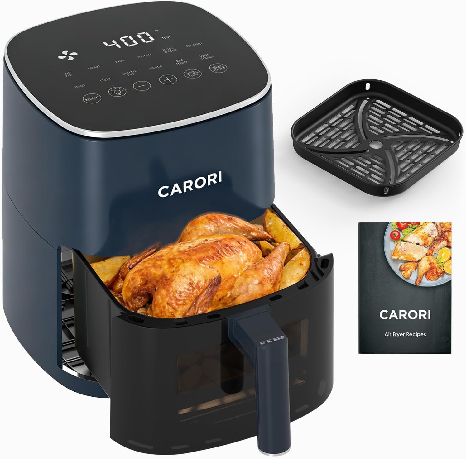 CARORI 6QT Air Fryer with Viewing Window, 12 Cooking Presets, 1700W Fast & Even Cooking, Max 400℉ Crisping, Bake, Roast, Reheat & Dehydrate, Large Nonstick Basket, Dishwasher Safe