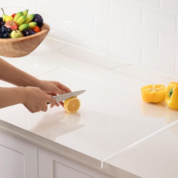 Acrylic Cutting Board with Counter Lip, 24x18 Inch Clear Cutting Boards for Kitchen Counter, Large Cutting Board Non Slip for Countertop Protector, Apartment Essentials Kitchen Decor Gifts