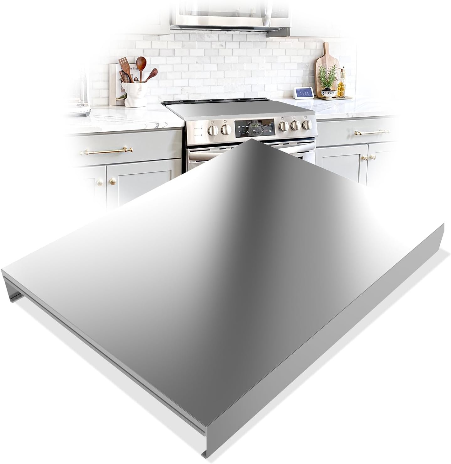 Stainless Steel Gas Stove Top Cover, Multi-functional Noodle Board, Cooktop Cover for Expanding Kitchen Space, Robust and Durable, 30x 22x2.7, Silver