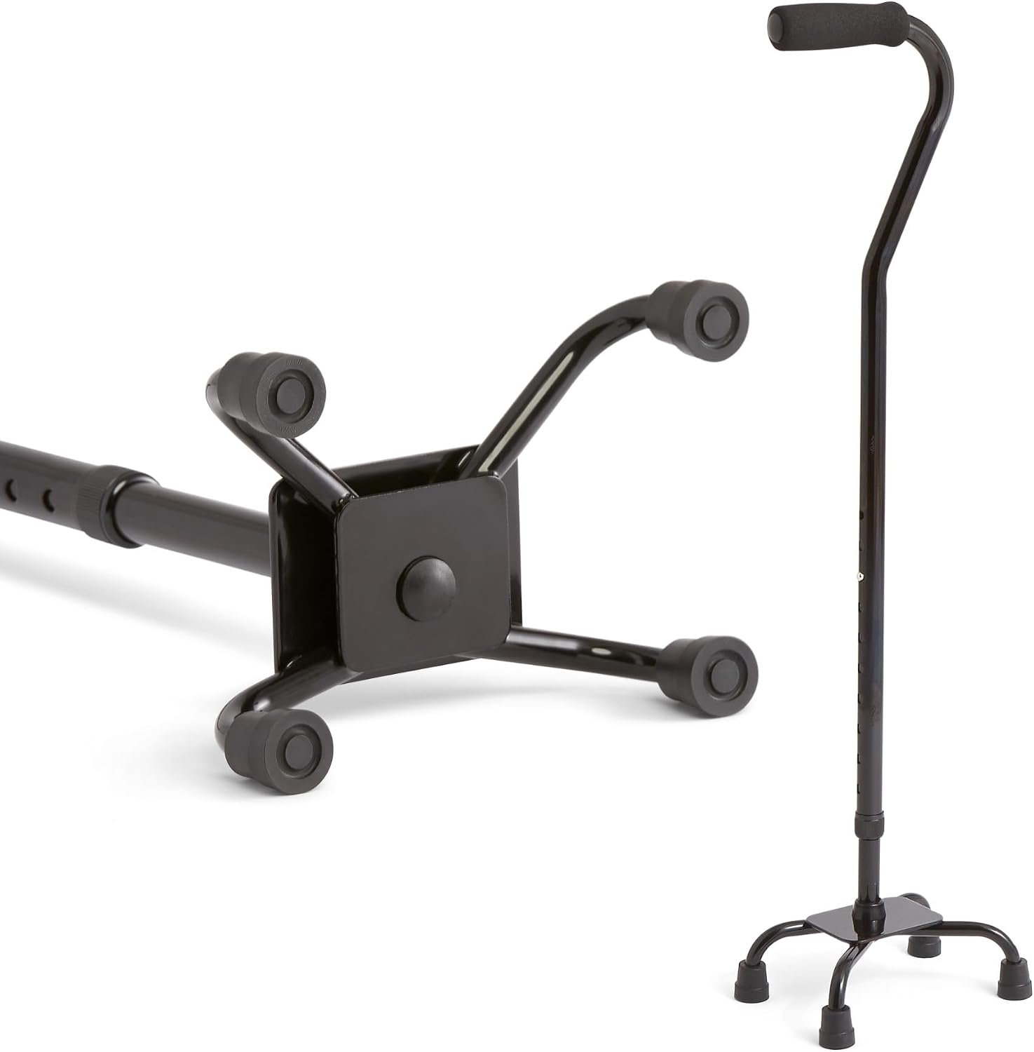Medline Aluminum Quad Cane with Small Base for Balance, Knee Injuries, Leg Surgery Recovery & Mobility, Portable, Lightweight Walking Aid for Seniors & Adults