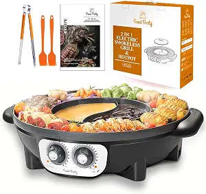 Food Party Hot Pot Electric Grill 2 in 1 Korean BBQ Grill Indoor Smokeless Hotpot Pot Electric Cooker Sahabu Shabu Pot Non Stick (Large)