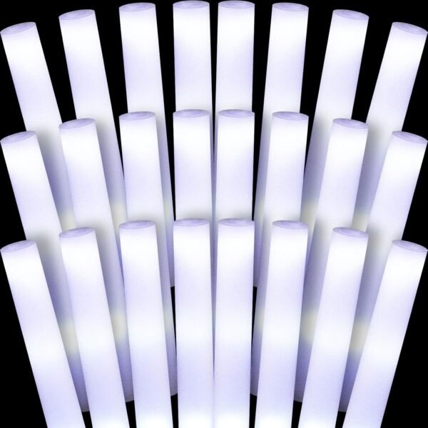 Liliful 72 Pcs LED Foam Sticks Bulk White Light up Sticks Flashing Glow Baton Wands Themed Party Set, Glow in the Dark Party Supplies for Christmas, Valentines Day, Wedding, Birthday, Concert