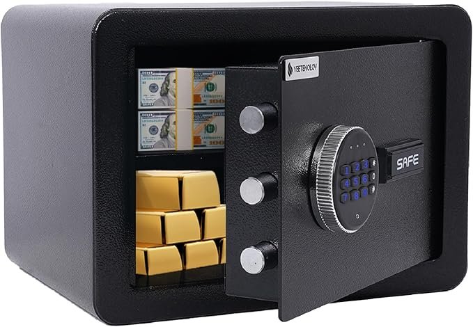 Yeetenolov Small Home Safe Box with External Battery Box, Digital Keypad Safe, 0.5 Cubic Feet Compact Personal Safe for Money, Jewelry and Valuables, Bedroom & Office Use,11.8”W x 7.9”D x 7.9”H