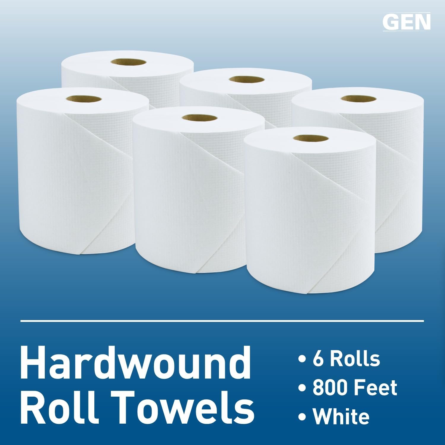 GEN Hardwound Roll Towels - White, 8-Inch x 800 ft, 6 Rolls/Carton - Image 3