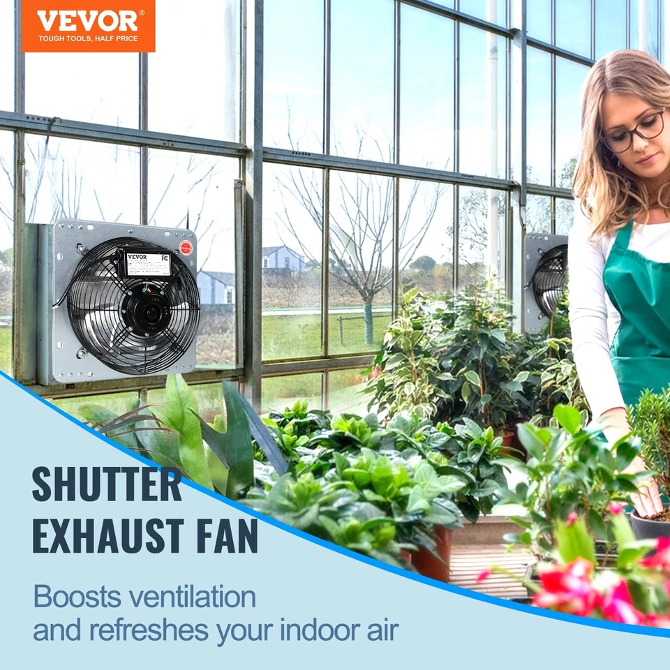VEVOR 10 in. Shutter Exhaust Fan High-Speed 820 CFM Aluminum Wall Mount Attic Fan, Wall Fan with Ventilation and Cooling - Image 2