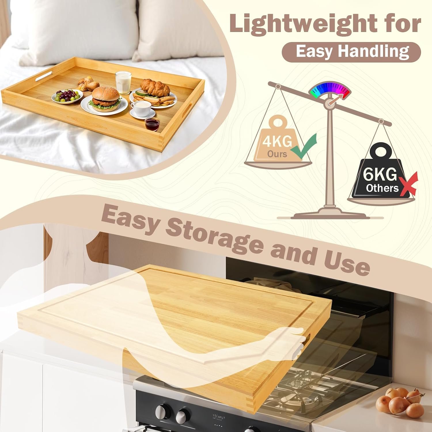 4 In 1 Noodle Board Stove Cover Lightweight Cutting Board Wood Stove Top Covers for Electric Stove, Glass Gas Stove Cover for Gas Burners - 30 x 22 - Image 2