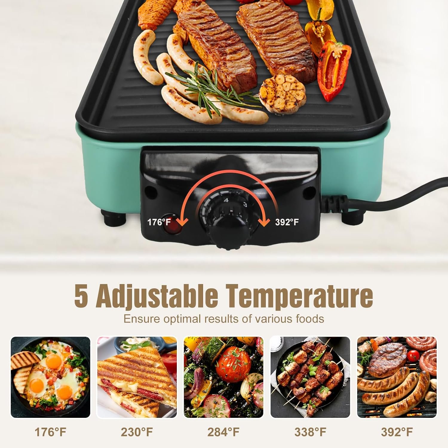 1500W Electric Indoor Grill, 2 in 1 Electric Griddle Nonstick with Grill Net & Removable Plate, 5 Adjustable Temperature Control Portable Korean BBQ Grill with 3 Small Trays - Image 2
