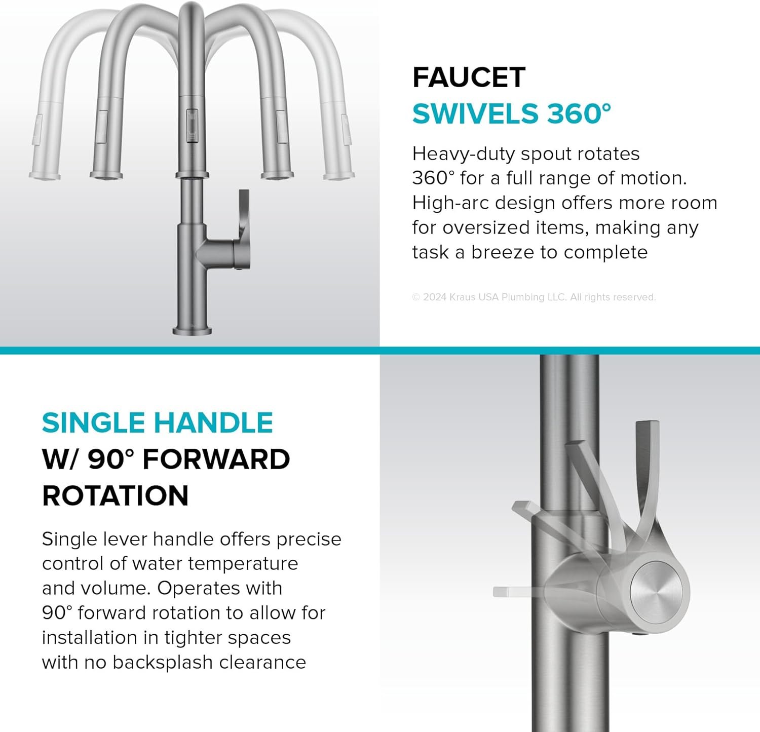 KRAUS Torak Pull Down Kitchen Faucet in Spot-Free Brushed Brass with 2 Function Sprayer, Pre-Attached Water Lines, and Mounting Hardware, KPF-2841SFBB - Image 3