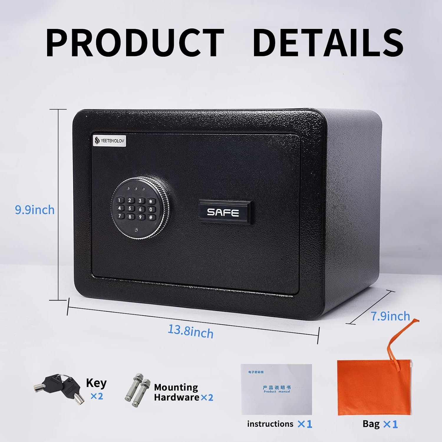 Yeetenolov Small Home Safe Box with External Battery Box, Digital Keypad Safe, 0.5 Cubic Feet Compact Personal Safe for Money, Jewelry and Valuables, Bedroom & Office Use,11.8”W x 7.9”D x 7.9”H - Image 2