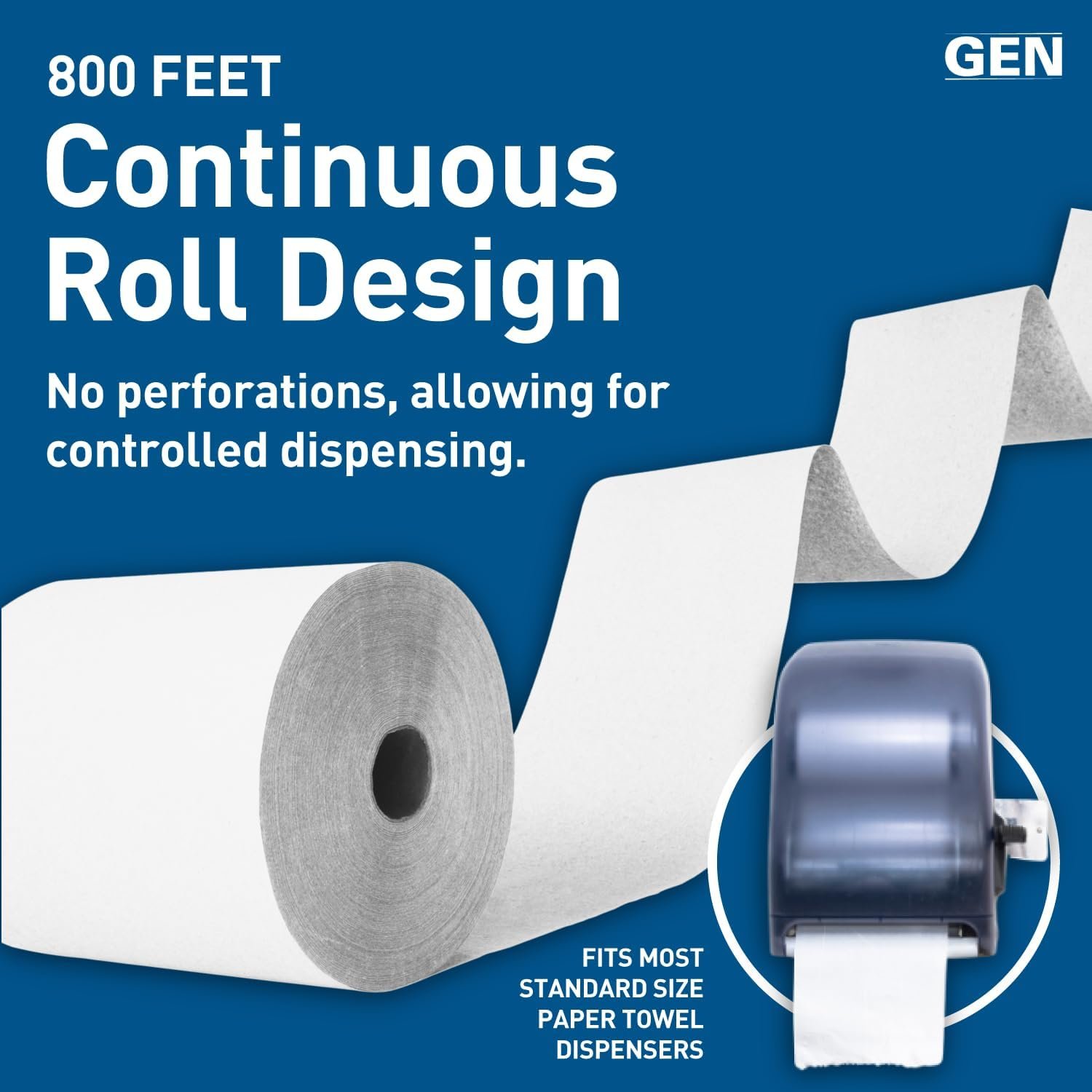 GEN Hardwound Roll Towels - White, 8-Inch x 800 ft, 6 Rolls/Carton - Image 4