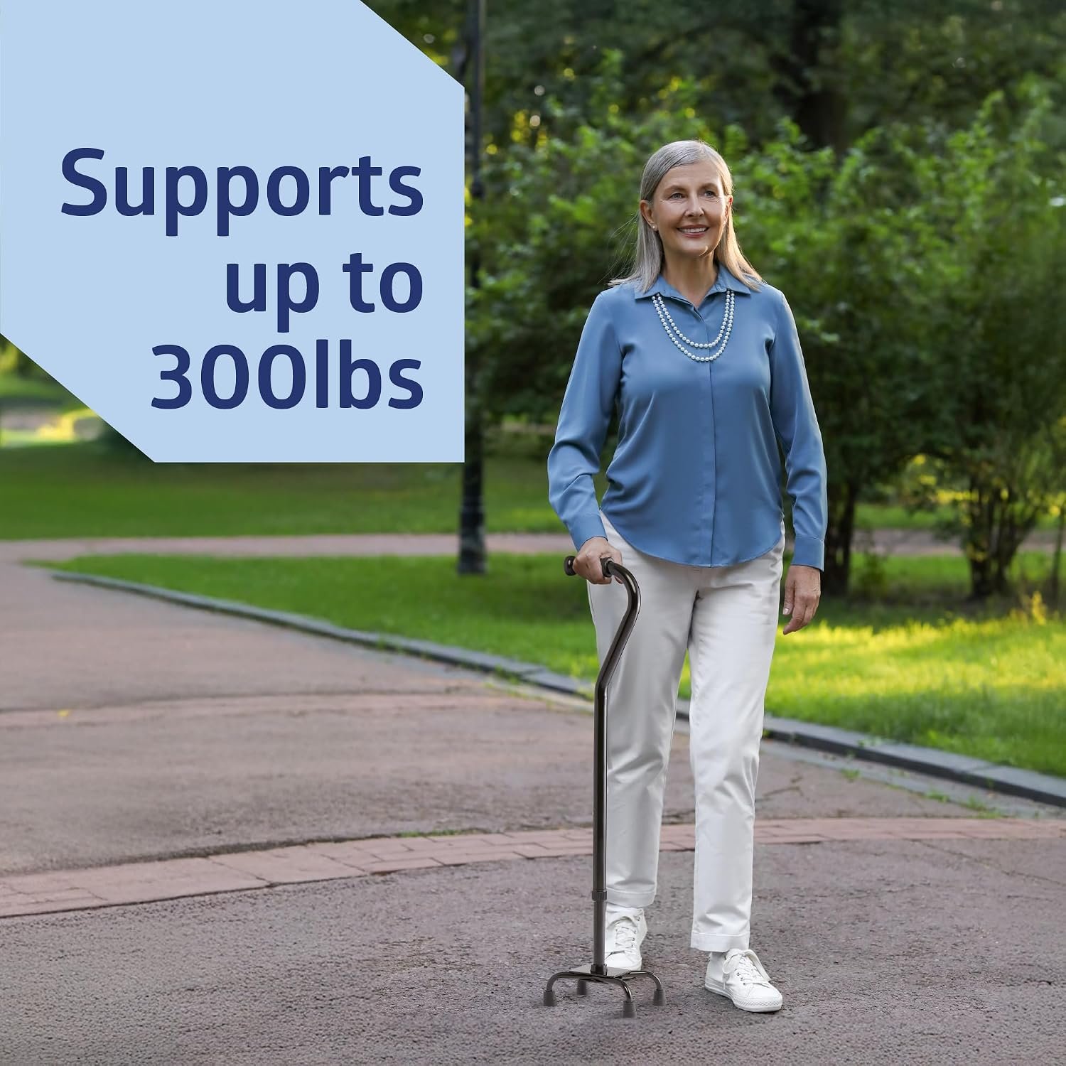 Medline Aluminum Quad Cane with Small Base for Balance, Knee Injuries, Leg Surgery Recovery & Mobility, Portable, Lightweight Walking Aid for Seniors & Adults - Image 4