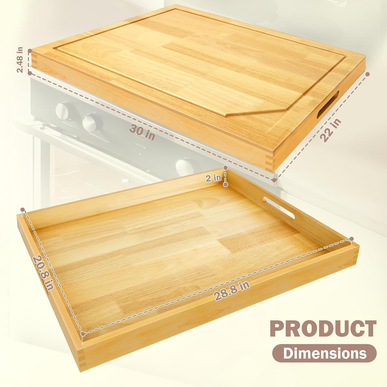 4 In 1 Noodle Board Stove Cover Lightweight Cutting Board Wood Stove Top Covers for Electric Stove, Glass Gas Stove Cover for Gas Burners - 30 x 22 - Image 3