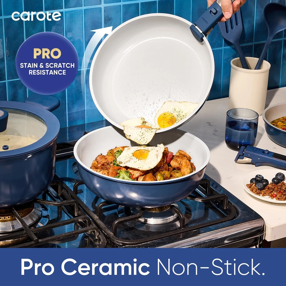 CAROTE 27pcs Ceramic Cookware Set Nonstick, Pots and Pans Set Non Stick, Non Toxic Cookware Detachable Handles, DishwasherOven Safe, RVCamping Cookware, Pan and Pot with Kitchen Utensils, Green - Image 4