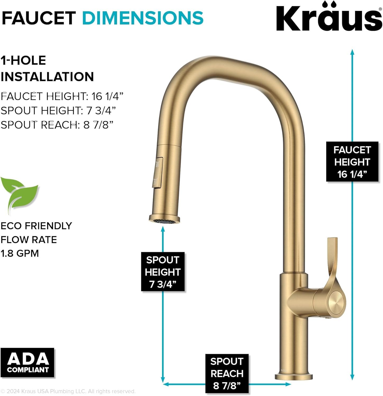 KRAUS Torak Pull Down Kitchen Faucet in Spot-Free Brushed Brass with 2 Function Sprayer, Pre-Attached Water Lines, and Mounting Hardware, KPF-2841SFBB - Image 4