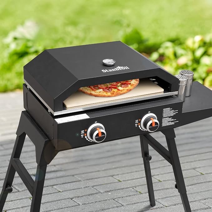 Stanbroil Outdoor Pizza Oven Pizza Maker for Blackstone 22", 28" Tabletop Griddles Cooking Station, Blackstone Flat Top Gas Grill Accessories with Temperature Gauge, 17.3 in. x 12 in. Pizza Stone - Image 4