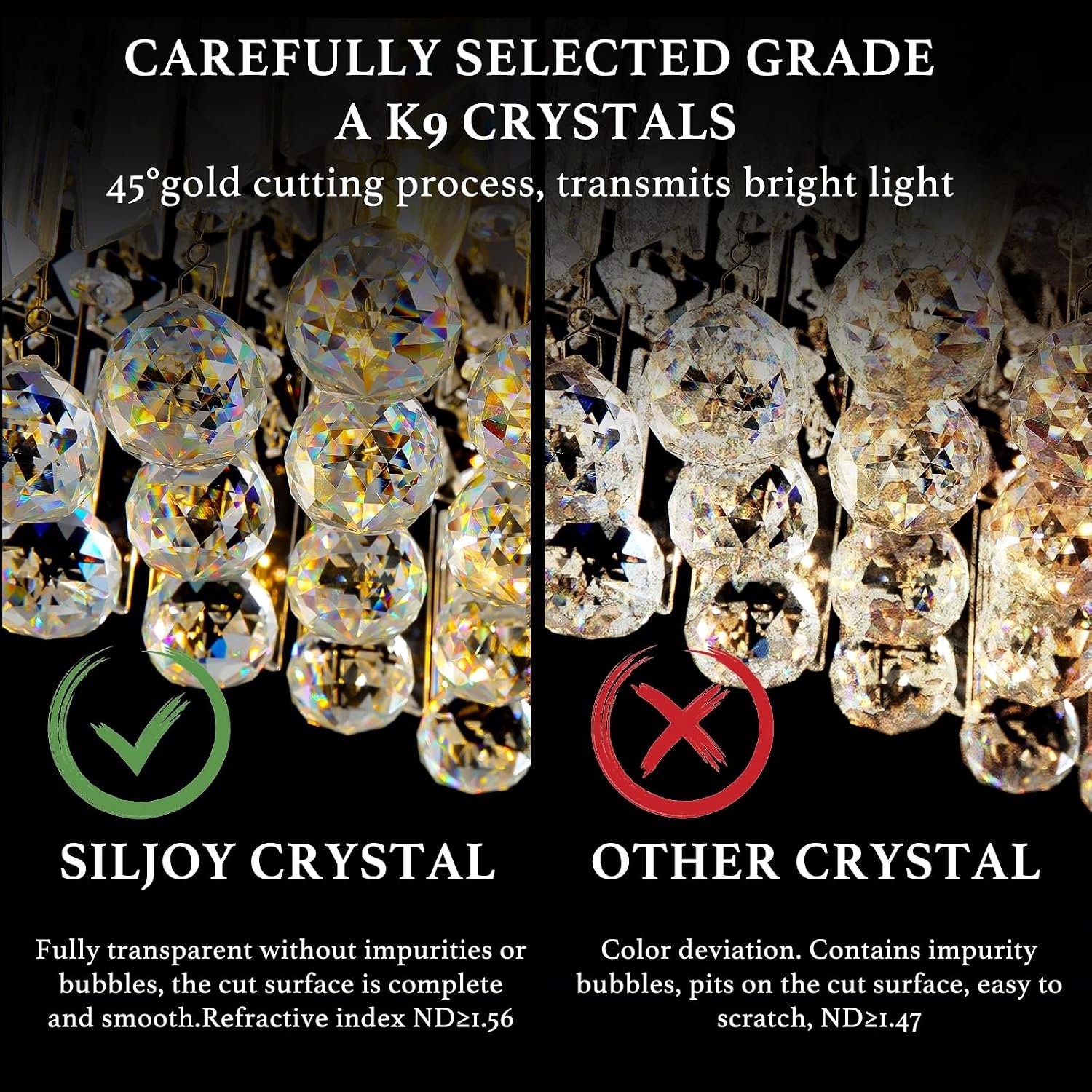 Siljoy Modern Rectangular Crystal Chandelier, 47 Rectangle Raindrop Hanging Ceiling Pendant Light Fixture Adjustable Height for Kitchen Island Dining Room, Polished Chrome Finish, L47 x W10 x H10 - Image 4