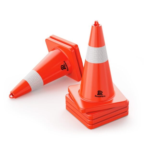 RoadHero 18 Inch 8 Pack Collapsible Traffic Cones, Multi Purpose Pop-up Orange Cones with Reflective Collar for Road Safety, Parking Cones for Sports, Driving Training