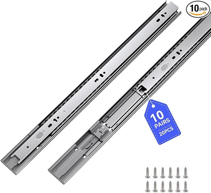 LONTAN Soft Close Drawer Slides 22 Inch Side Mount Heavy Duty Cabinet Drawer Glides 10 Pairs - Ball Bearing Full Extension Kitchen Cabinet Rails 100 LB Capacity