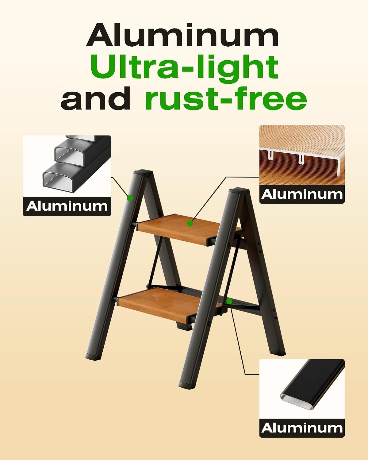 Taranta 2-Step Aluminum Ladder,Lightweight Folding Step Stool with Extra-Wide Anti-Slip Steps,330 lbs Capacity,Compact Space-Saving Design for Home,Kitchen and - Image 3