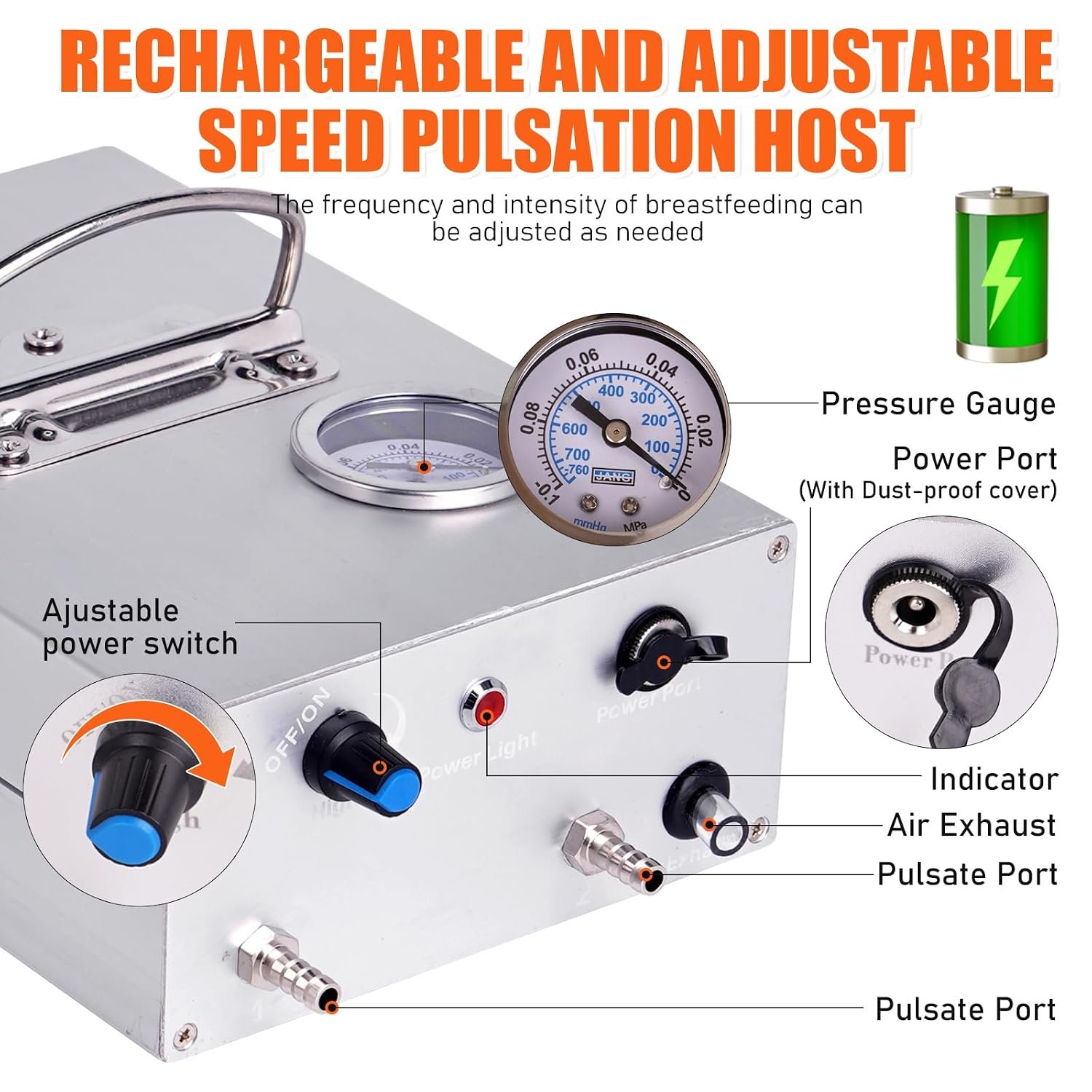 PKNYBZN 2-in-1 Cow & Goat Milking Machine, 8L 304 Stainless Steel Buckets, Rechargable Electric Automatic Pulsation Vacuum Milker Machine, Adjustable Suction for Cows and Goats - Image 3
