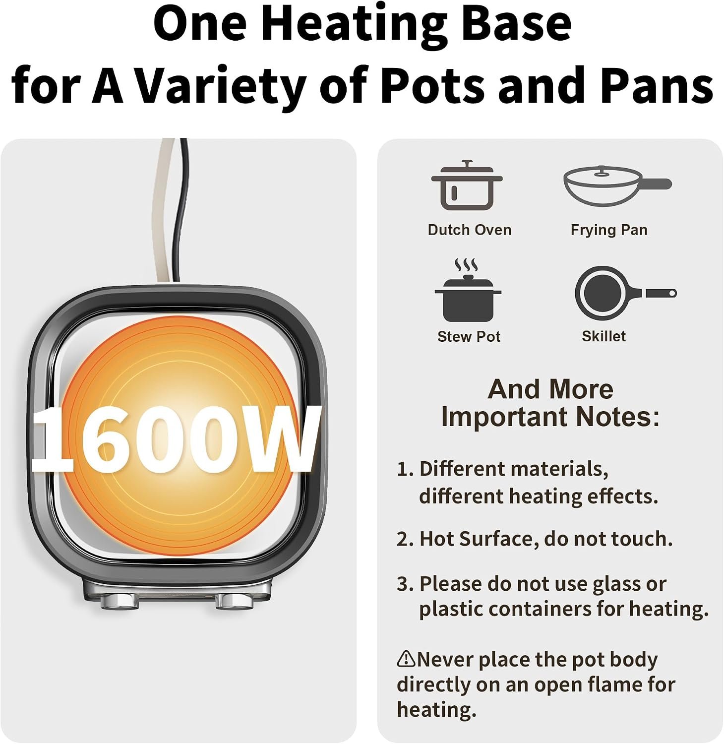 6-Quart Electric Skillet with Grill Non-Stick PFOA-Free Ceramic-Coated Pot, 1600W, Timer & 3 Power Settings for Steak, Egg, Ramen (Includes Tongs) Pot & Grill - Image 8