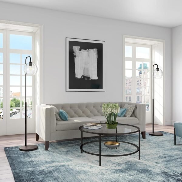 Harrison Arc Floor Lamp with Glass Shade in Blackened Bronze/Clear