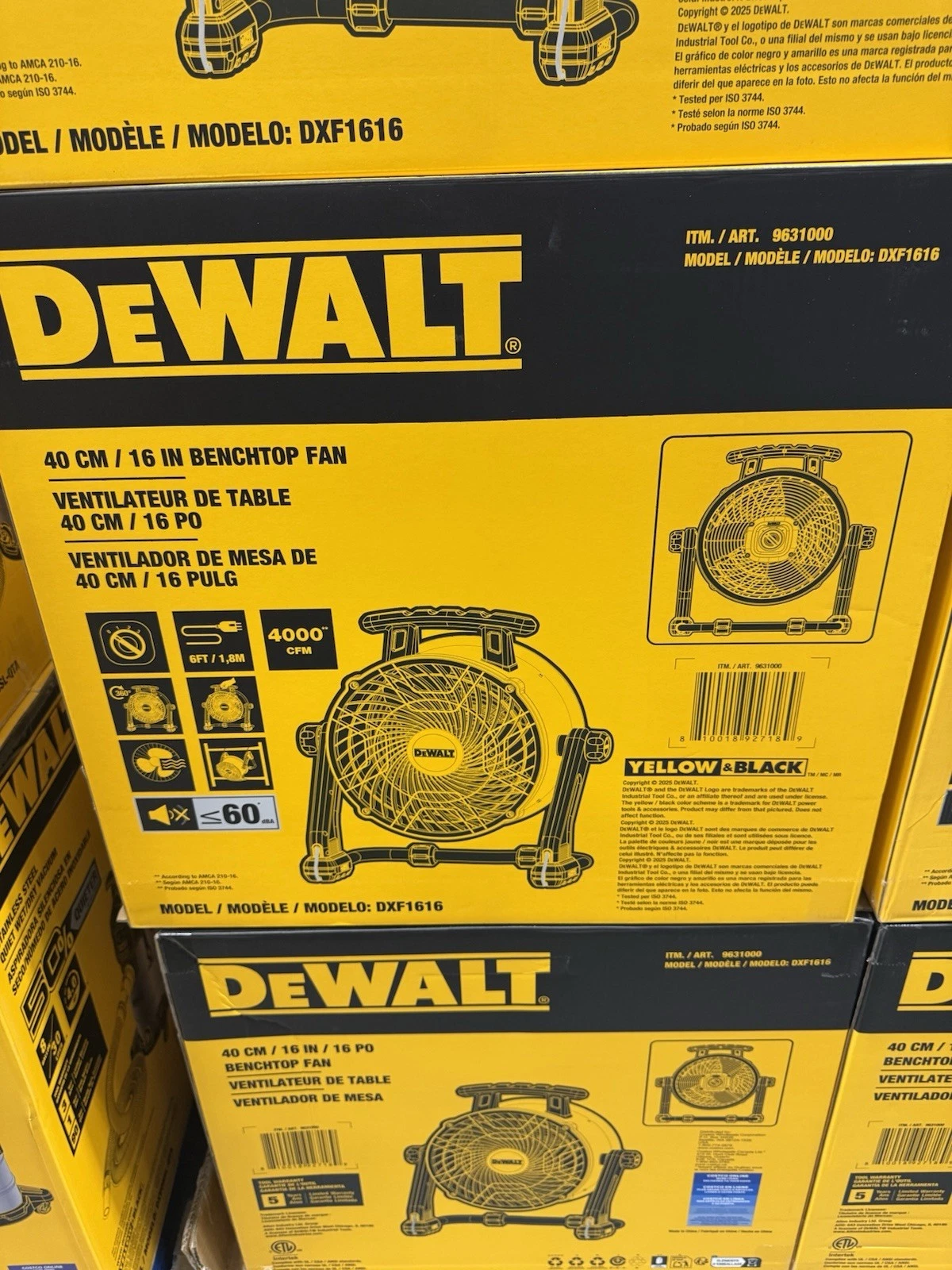 Dewalt 16 Inch 3-Speed Portable Shop Job Fan, Benchtop, Hanging, 4000 CFM