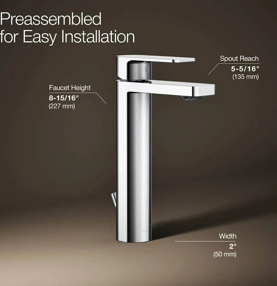 Kohler Parallel K-23475-4-CP Vessel Sink Bathroom Sink Faucet Polished Chrome - Image 2