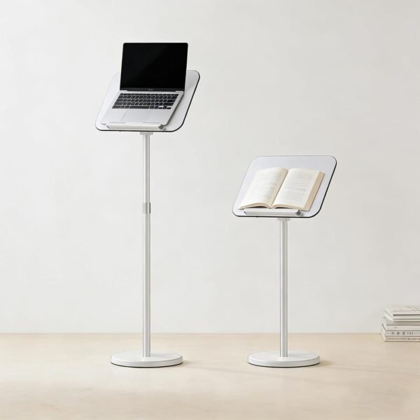 SKYFREIGHT Floor Standing Book Stand, Adjustable Height and Angle Multifunctional Standing Reading Stand, Metal Material Music Sheet Stand, Support for Reading, Podiums(White)
