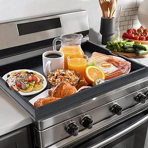 WOLKI Noodle Board Stove Covers for Gas Burners, 30"L x 22"W x 2.4"Th Heavyweight Stove Top Covers for Electric Stove, Buil-in Handles, RV Stove Cover, Wooden Serving Tray, Black - Image 2