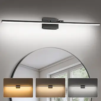Aosclex 48 Inch Bathroom Lights Over Mirror, 180° Rotatable Angle, 32W 2880LM 5CCT Adjustable (2700K–6000K), Dimmable LED Light Fixture, IP44 Waterproof Black Modern Vanity Light, ETL Certificated