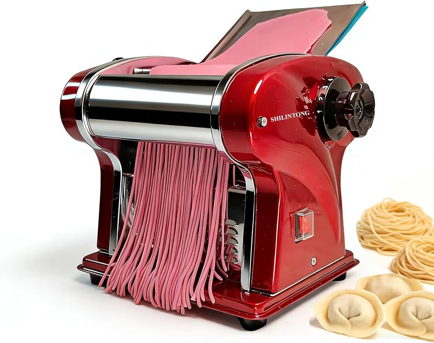 SHILINTONG Electric Pasta Noodle Maker Machine, Built-in 2.5 mm Blade, Dough Width 14 cm, 0.3-4 mm Adjustable Thickness, Output 5KgH for Home & Commercial Use