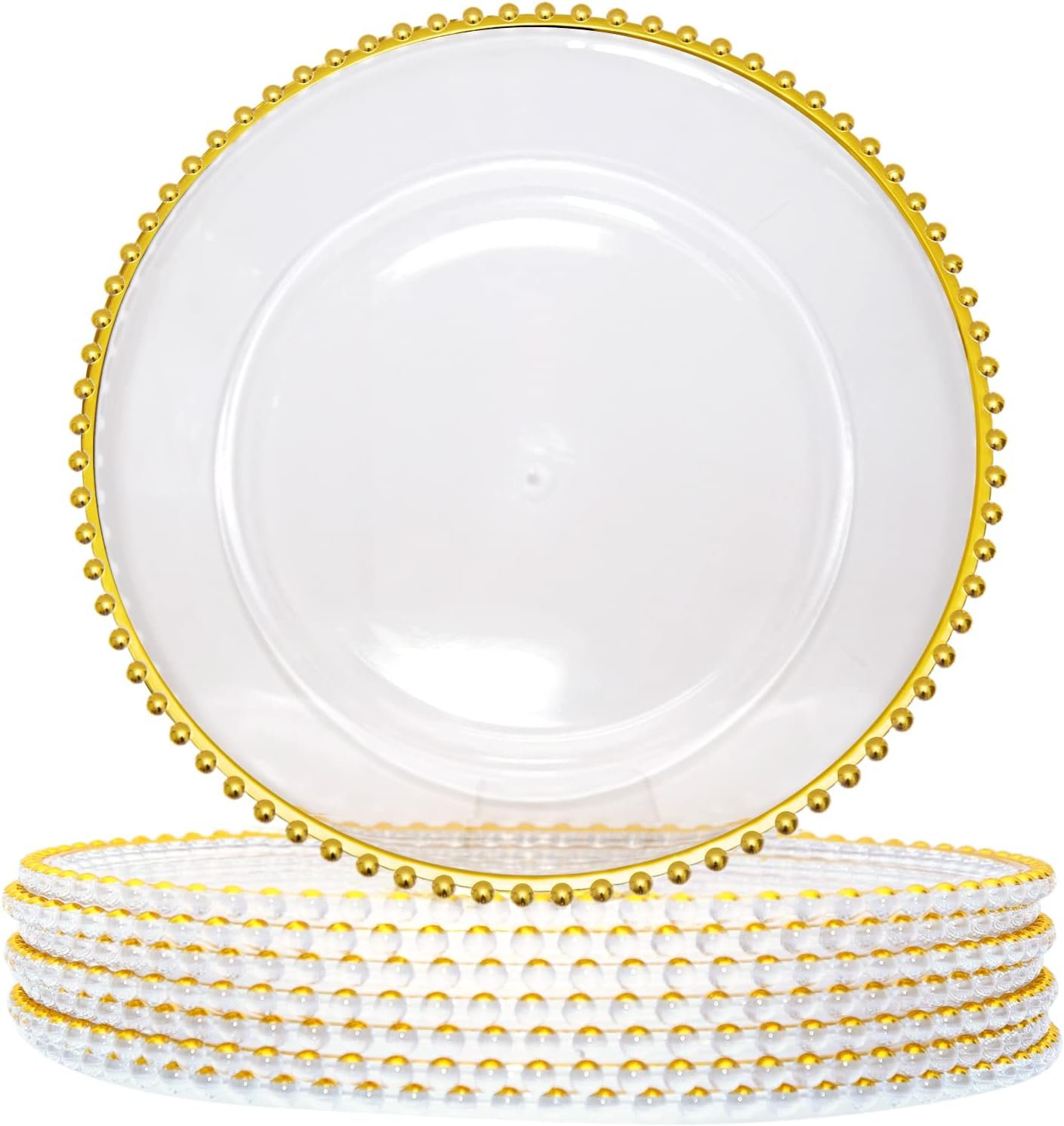 DaCakeWS 13-Inch Acrylic Clear Charger Plates,Gold Charger Plate Set of 10pcs - Elegant Decorative Dinner Plates Chargers for Wedding Reception, Holiday Party, Family Gathering & Table Setting