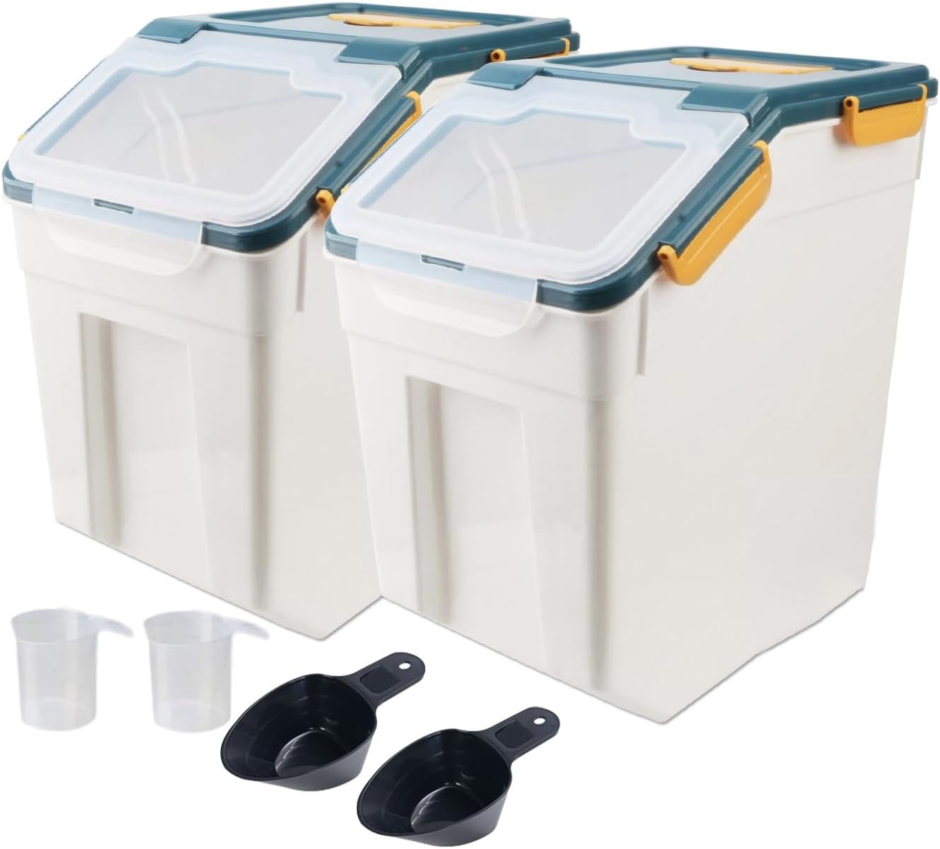 Begino Large Flour Storage Container Bin 50lb, 2Pack Airtight Rice Storage Containers with Wheels Seal Locking Lid, BPA Free with Measuring Cup&Scoop for Flour, Rice, Grain(Blue)