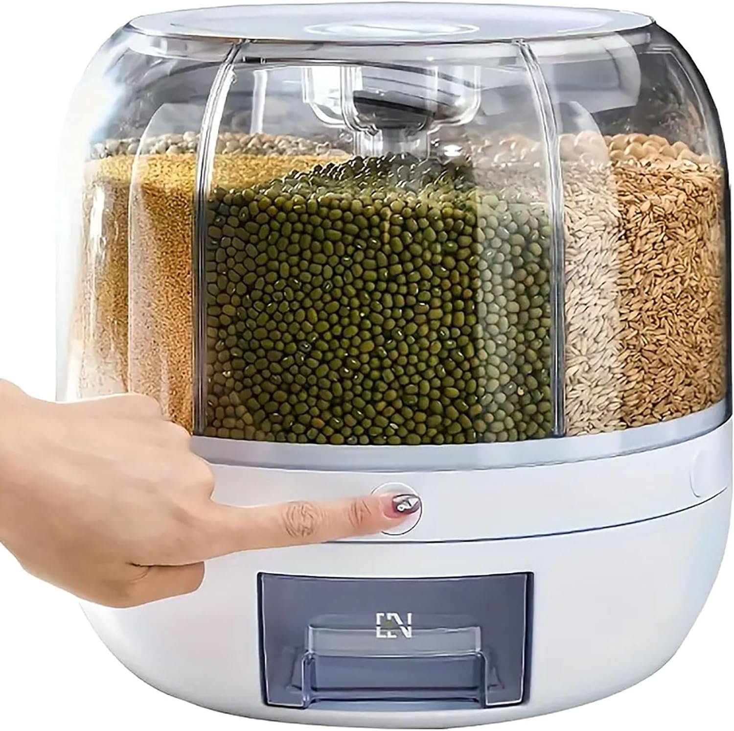 WYSYZJJ Rotating grain storage container,rice dispenser,6-compartment rice container, 360° rotating food dispenser One-Click Output rice Storage Round Grain Dispenser Kitchen for Grains, Beans, Rice.