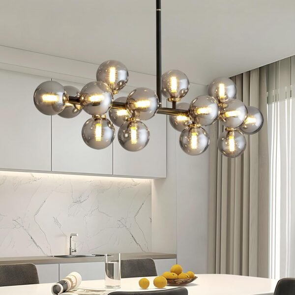 CROSSIO Mid Century Modern Gold Chandelier Rectangle Pendant Fixtures Linear Sputnik Chandeliers for Kitchen Island Dining Room Over Table