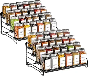 BOIVSHI 4 Tier Spice Rack Organzier, Spice Rack for Cabinet, Adjustable Depth Seasoning Shelf for Countertop, Pantry, Seasoning Organizer, Metal, Black (2 Pack) - Image 2