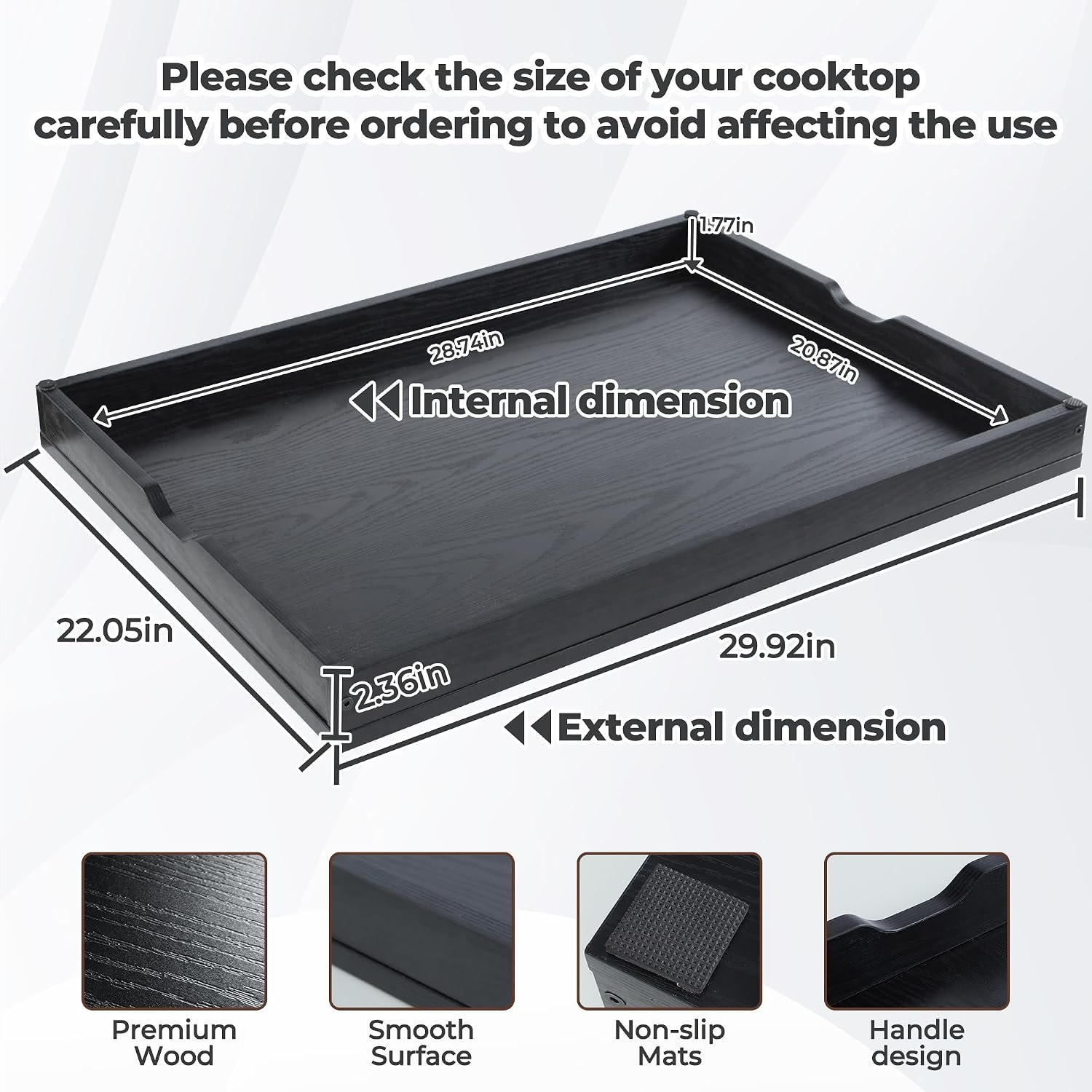 WOLKI Noodle Board Stove Covers for Gas Burners, 30"L x 22"W x 2.4"Th Heavyweight Stove Top Covers for Electric Stove, Buil-in Handles, RV Stove Cover, Wooden Serving Tray, Black - Image 3