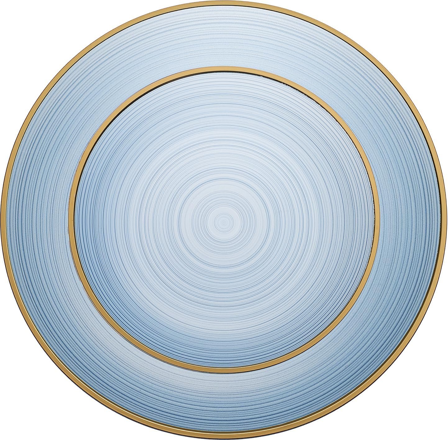 PLASTICPRO 128 Pieces Crystal Design Plastic Plates Combo Pack 7 inch and 10 inch Gold Rim Elegant Disposable Plates, Transparent Blue