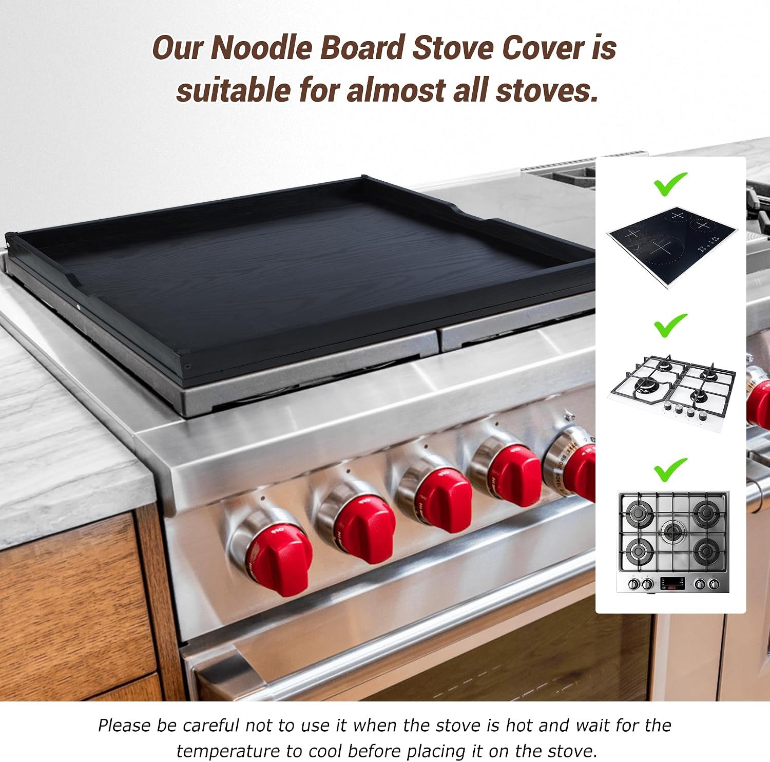 WOLKI Noodle Board Stove Covers for Gas Burners, 30"L x 22"W x 2.4"Th Heavyweight Stove Top Covers for Electric Stove, Buil-in Handles, RV Stove Cover, Wooden Serving Tray, Black - Image 4