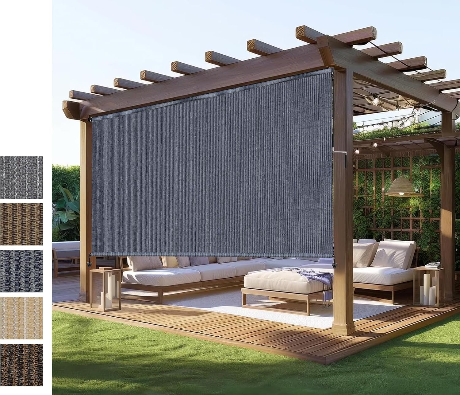 Outdoor Roller Shades for Patio 8 ft Wide,Patio Shade Roll Up Outdoor Blind 8'W x 8'H Exterior Cordless Blind for Porch Privacy Protection,Keep Cooler,UV Blocking,One-Piece Fabric,Easy Install&Clean