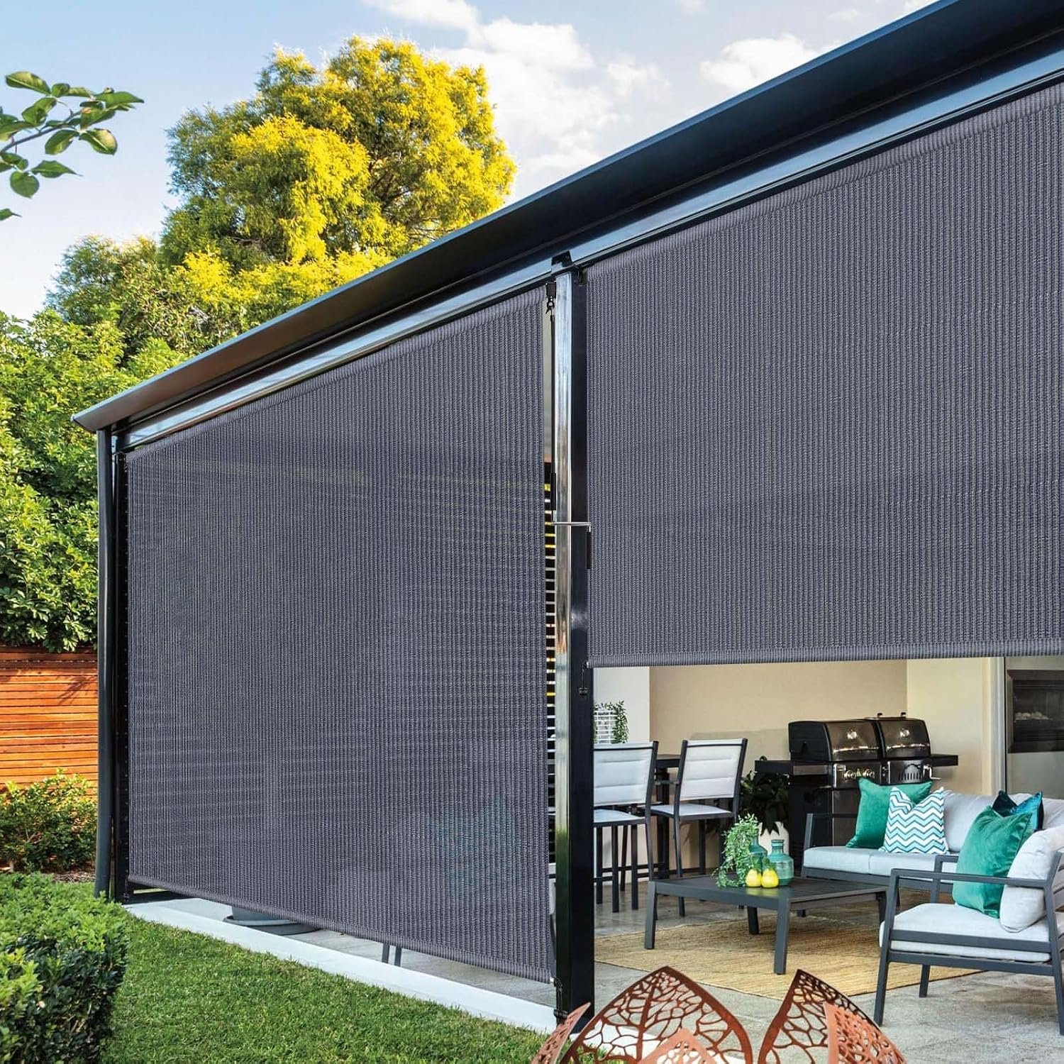 Outdoor Roller Shades for Patio 8 ft Wide,Patio Shade Roll Up Outdoor Blind 8'W x 8'H Exterior Cordless Blind for Porch Privacy Protection,Keep Cooler,UV Blocking,One-Piece Fabric,Easy Install&Clean - Image 3