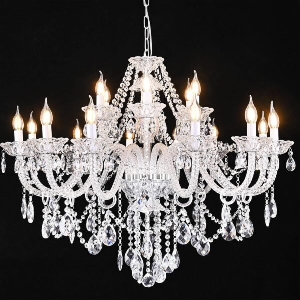 Uboxin 18-Light Double Layer Crystal Chandelier Transparent Modern Ceiling Pendant Light with K9 Crystal for Living Room Dining Room Bedroom Kitchen (Clear 18)
